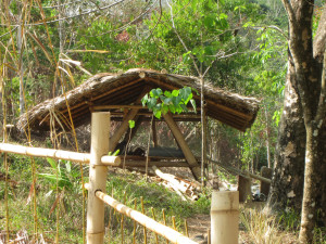 Chicken coop entirely made out of natural materials from within a few hundred meters of the site: fallen or dry wood, bamboo, and palm. Not a single nail or screw.