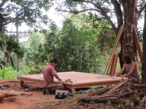 Jimmy and Noam getting the tool shed floor ready for the frame.