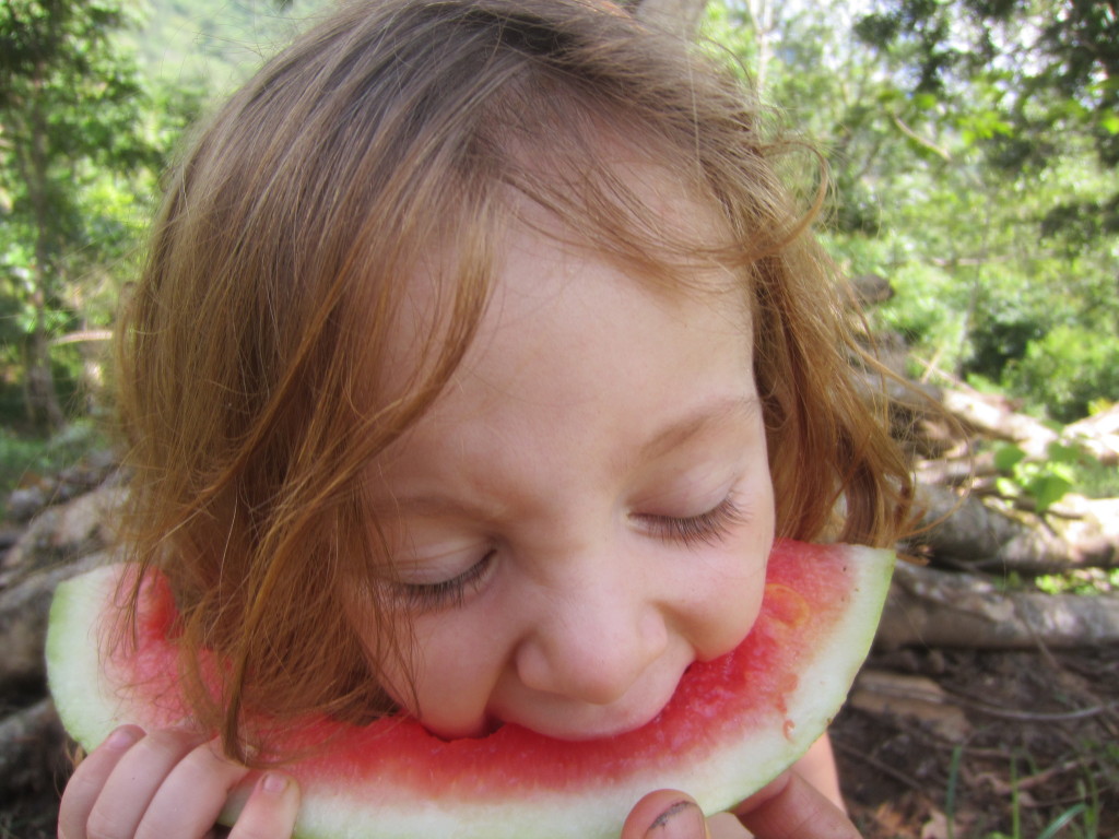 Lela eating watermelon